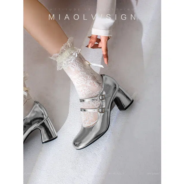 妙侣 时尚复古百搭法式玛丽珍 高跟鞋 女