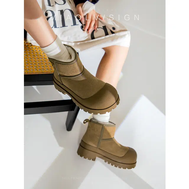 妙侣 保暖耐磨增高防滑 复古时尚百搭厚底 短筒 雪地靴 女款