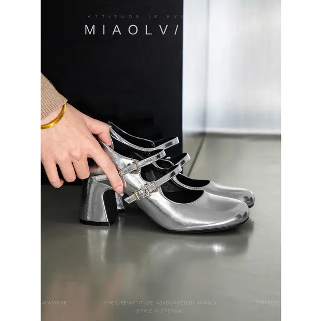妙侣 时尚复古百搭法式玛丽珍 高跟鞋 女