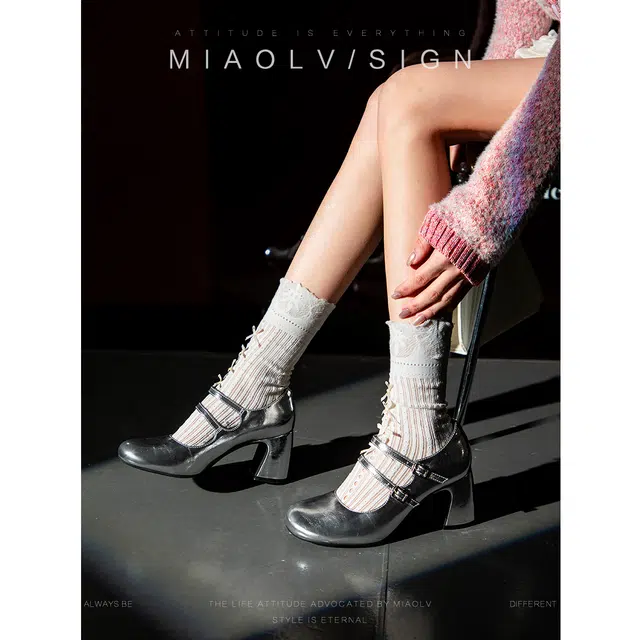 妙侣 时尚复古百搭法式玛丽珍 高跟鞋 女