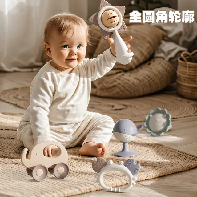顽兔 婴儿手摇铃 磨牙胶可啃咬 早教益智玩具