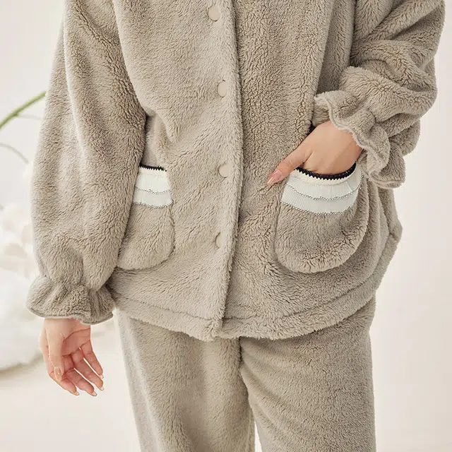 安之伴 锁温保暖加绒加厚睡衣秋冬娃娃领甜美高级感家居套装 女款 沥青灰