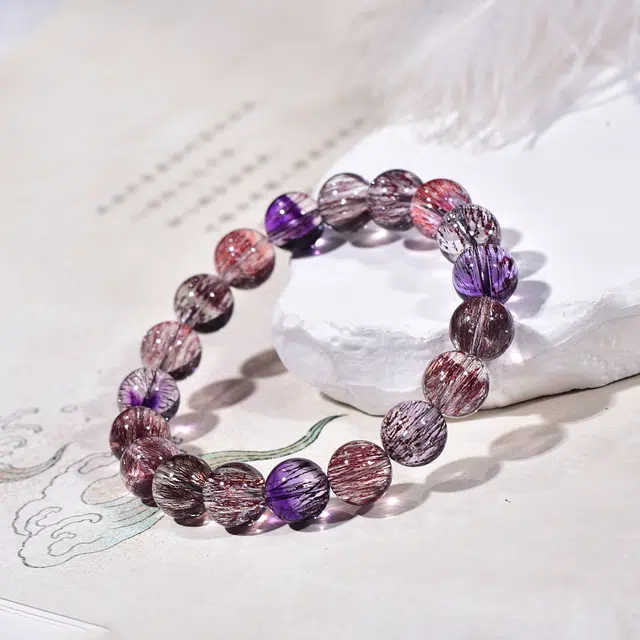 祥燕 高端珍品高净体顺发三轮骨干黑金超氛围感高级手饰天然 超七 水晶手串 男女同款情侣款