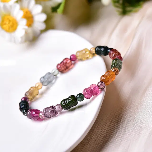 祥燕 设计款新中式国潮高级感净体彩虹碧玺转运珠 水晶 手串 男女同款情侣款