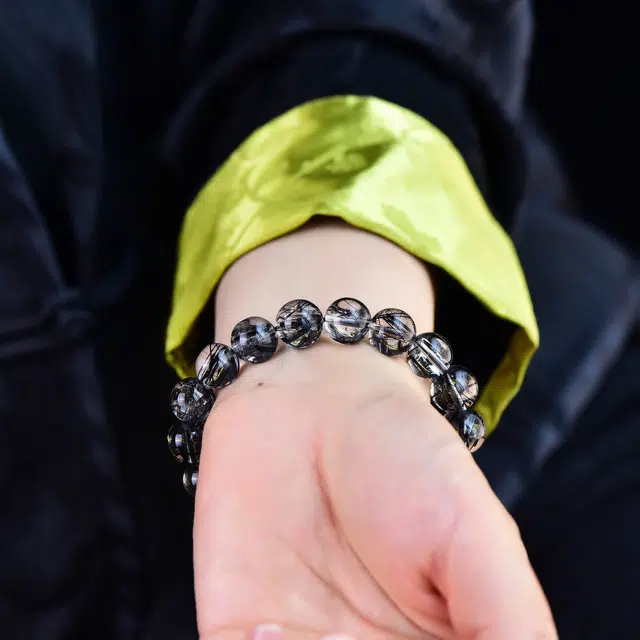 祥燕 精选高端孤品朋克风颗颗晶丝黑发晶 水晶 玉石手串 男女同款情侣款