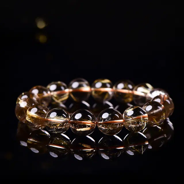 祥燕 新中式国潮冰感十足发丝鲜艳粗壮金发晶转运珠 水晶 手串 男女同款情侣款