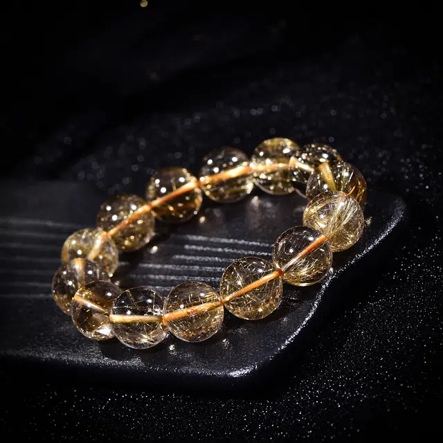 祥燕 高端珍品大尺寸发丝绵密财富之石简约大气天然 金发晶 水晶手串 男女同款情侣款