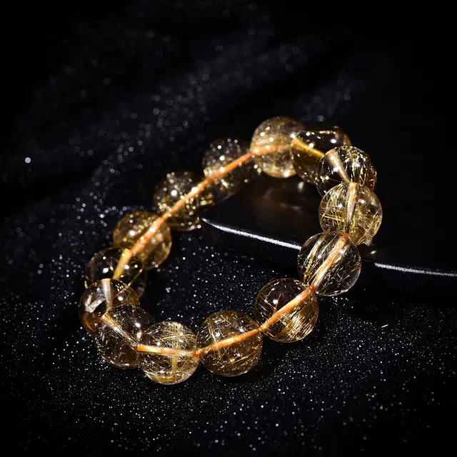 祥燕 高端珍品大尺寸发丝绵密财富之石简约大气天然 金发晶 水晶手串 男女同款情侣款