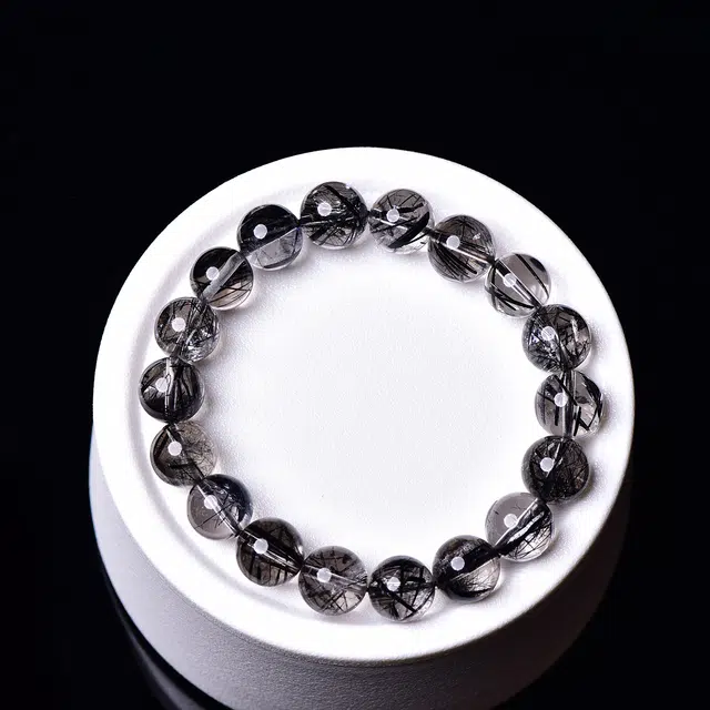 祥燕 精选高端孤品朋克风颗颗晶丝黑发晶 水晶 玉石手串 男女同款情侣款