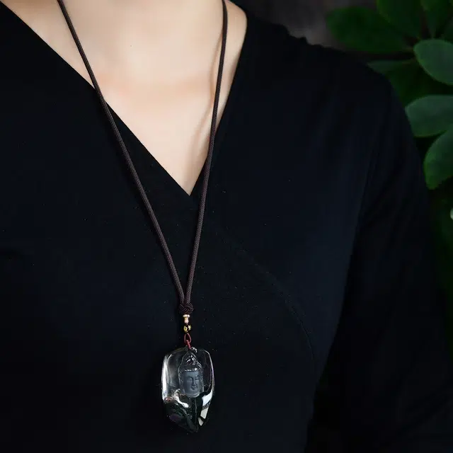 祥燕 高端孤品新中式国潮绿幽灵观音诸事顺遂好运 水晶 吊坠 男女同款情侣款