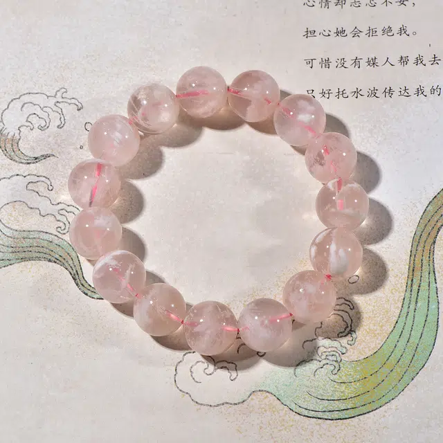 祥燕 高端轻奢甜美温柔一珠一景雪花幽灵显白天然 粉水晶 手串 男女同款情侣款