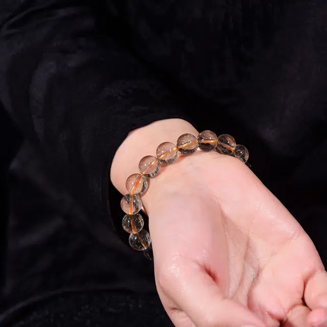 祥燕 高端珍品星光点点财富之石日常通勤做个富婆好运天然 金发晶 水晶手串 男女同款情侣款