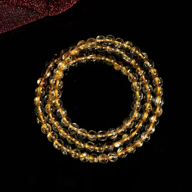 祥燕 精选新中式国潮冰感十足金发晶多圈招财转运能量串 水晶 玉石手串 男女同款情侣款