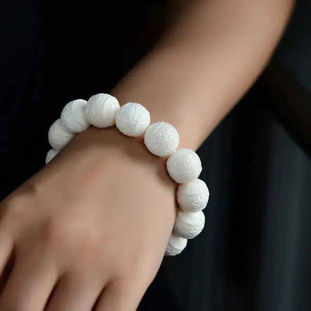 祥燕 高端孤品国潮文玩大尺寸满纹冰润回纹珠转运串 猛犸 手串 男女同款情侣款