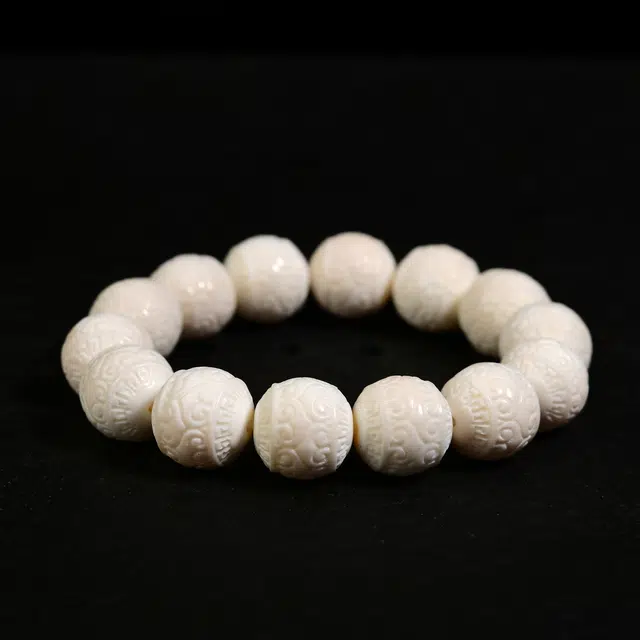 祥燕 高端孤品国潮文玩大尺寸满纹冰润回纹珠转运串 猛犸 手串 男女同款情侣款