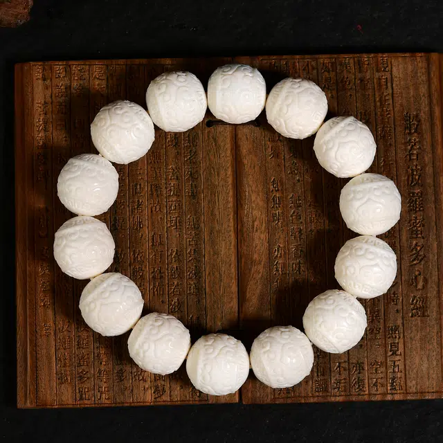 祥燕 高端孤品国潮文玩大尺寸满纹冰润回纹珠转运串 猛犸 手串 男女同款情侣款