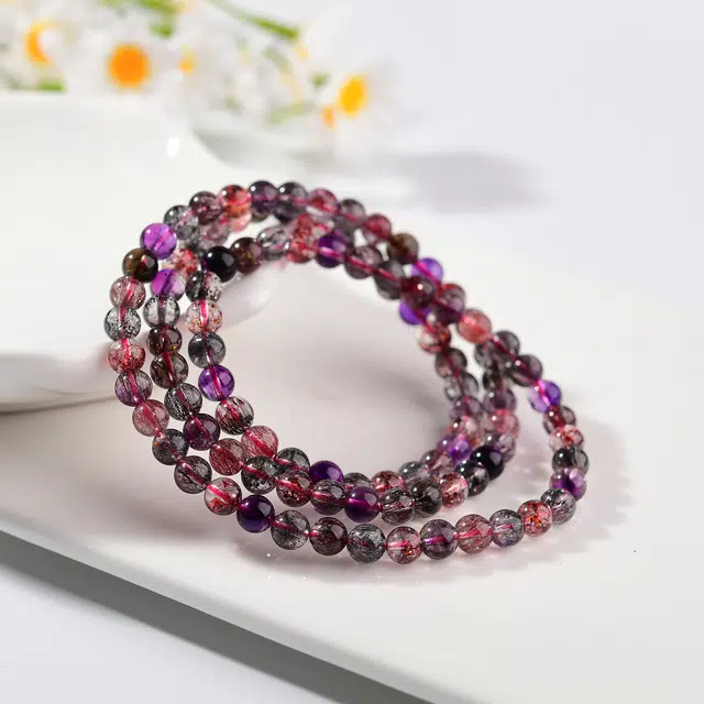 祥燕 高端藏品级高净体黑加仑三轮骨干黑金超七多圈叠戴气质高级优雅手饰显白旺桃花天然 多色水晶 手串 男女同款情侣款