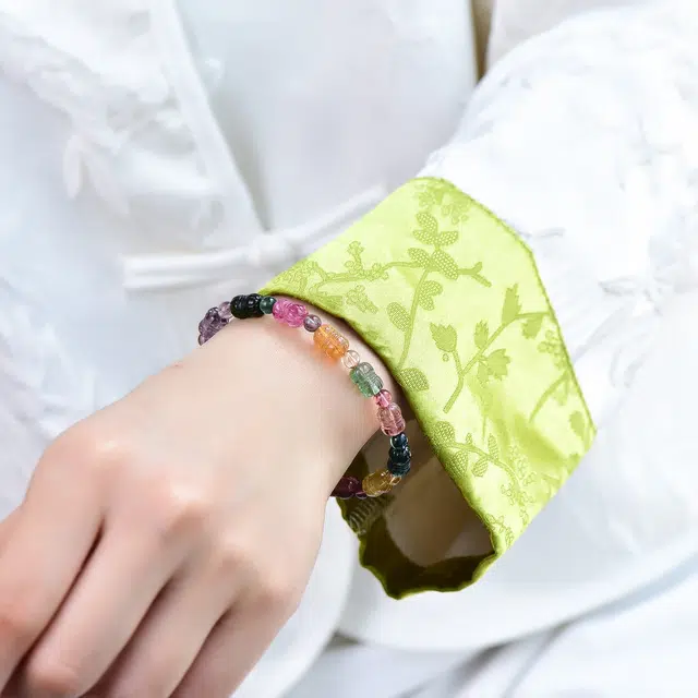 祥燕 设计款新中式国潮高级感净体彩虹碧玺转运珠 水晶 手串 男女同款情侣款