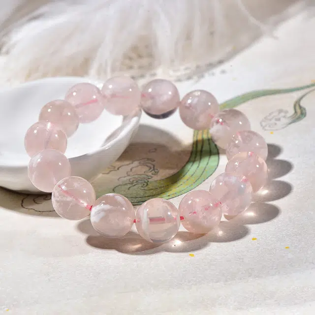 祥燕 高端轻奢甜美温柔一珠一景雪花幽灵显白天然 粉水晶 手串 男女同款情侣款
