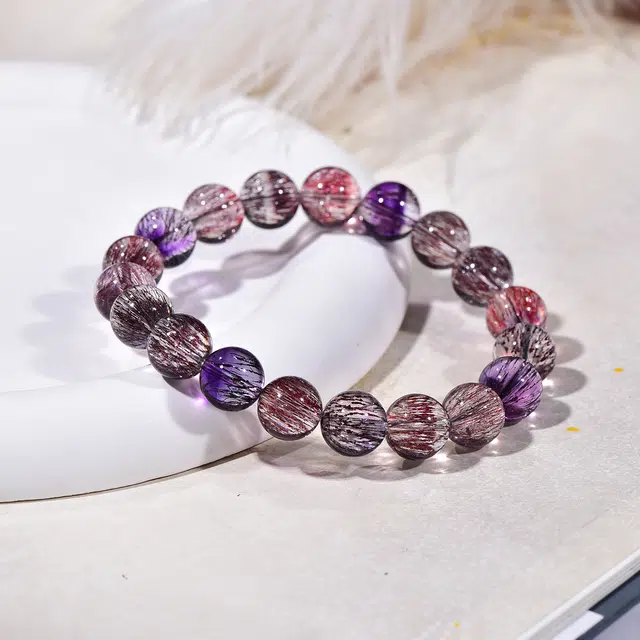 祥燕 高端珍品高净体顺发三轮骨干黑金超氛围感高级手饰天然 超七 水晶手串 男女同款情侣款