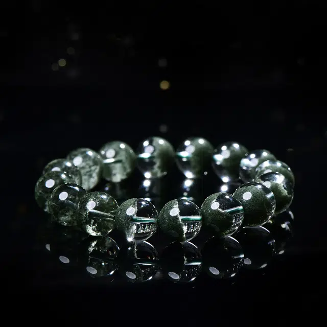 祥燕 收藏孤品 新中式 国潮 高透净体颗颗半盆绿幽灵聚宝盆转运珠 水晶 手串 男女同款情侣款