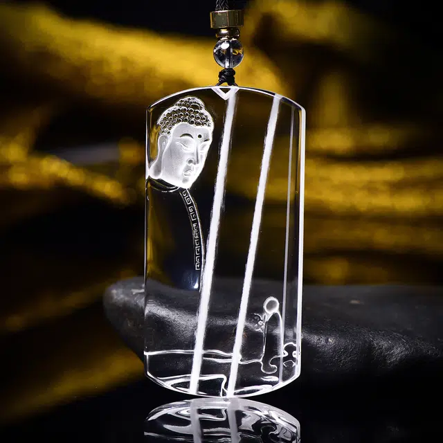 祥燕 精选高端孤品晶体 大日如来意境白兔毛 水晶 玉石吊坠 男女同款情侣款