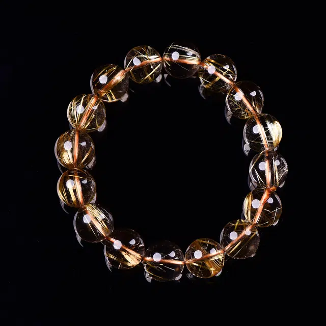 祥燕 新中式国潮冰感十足发丝鲜艳粗壮金发晶转运珠 水晶 手串 男女同款情侣款