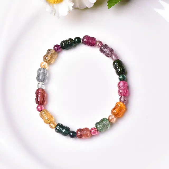 祥燕 设计款新中式国潮高级感净体彩虹碧玺转运珠 水晶 手串 男女同款情侣款