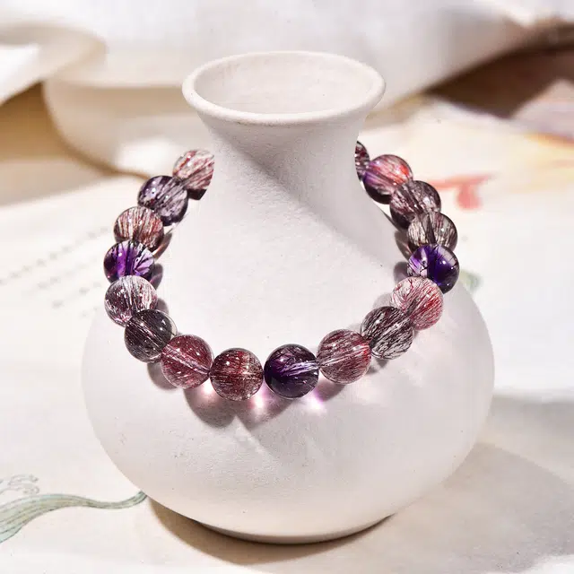 祥燕 高端珍品高净体顺发三轮骨干黑金超氛围感高级手饰天然 超七 水晶手串 男女同款情侣款