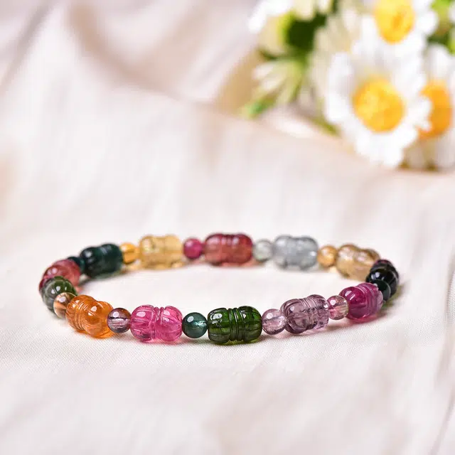 祥燕 设计款新中式国潮高级感净体彩虹碧玺转运珠 水晶 手串 男女同款情侣款