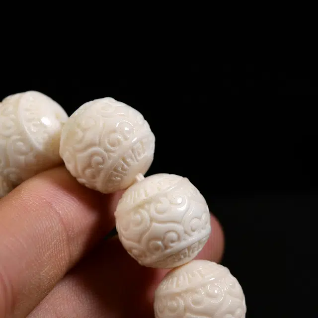 祥燕 高端孤品国潮文玩大尺寸满纹冰润回纹珠转运串 猛犸 手串 男女同款情侣款