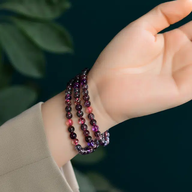 祥燕 高端藏品级高净体黑加仑三轮骨干黑金超七多圈叠戴气质高级优雅手饰显白旺桃花天然 多色水晶 手串 男女同款情侣款