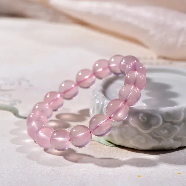 祥燕 高端珍品莫桑比克六芒星粉浪漫甜美精致招桃花好运天然 粉水晶 手串 男女同款情侣款