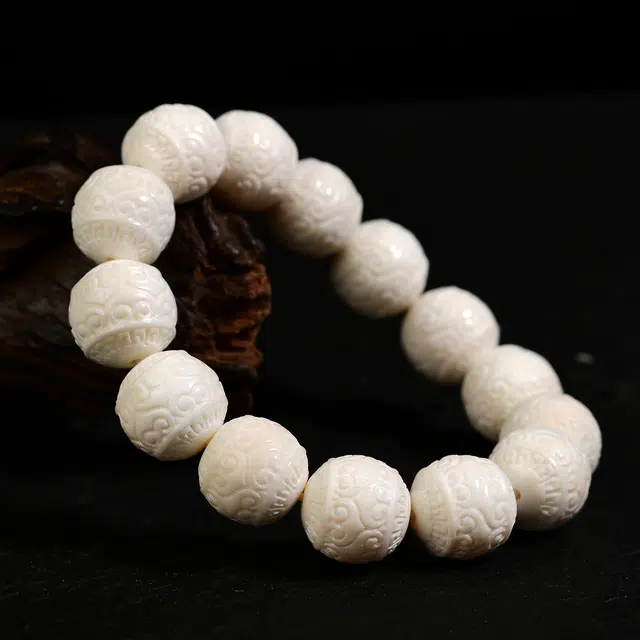 祥燕 高端孤品国潮文玩大尺寸满纹冰润回纹珠转运串 猛犸 手串 男女同款情侣款