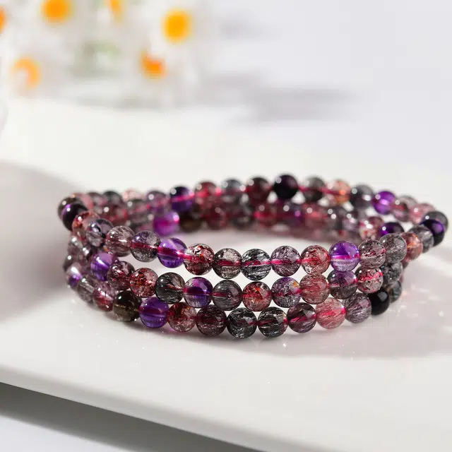 祥燕 高端藏品级高净体黑加仑三轮骨干黑金超七多圈叠戴气质高级优雅手饰显白旺桃花天然 多色水晶 手串 男女同款情侣款