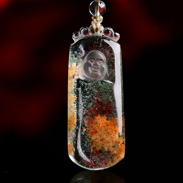 祥燕 高端孤品意境四季幽灵弥勒佛平安喜乐笑口常开天然 多色水晶 吊坠 男女同款情侣款