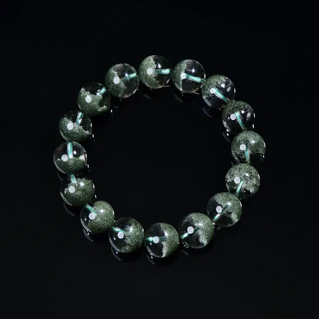 祥燕 收藏孤品 新中式 国潮 高透净体颗颗半盆绿幽灵聚宝盆转运珠 水晶 手串 男女同款情侣款