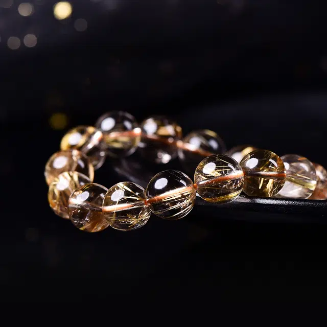 祥燕 新中式国潮冰感十足发丝鲜艳粗壮金发晶转运珠 水晶 手串 男女同款情侣款