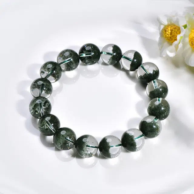 祥燕 收藏孤品 新中式 国潮 高透净体颗颗半盆绿幽灵聚宝盆转运珠 水晶 手串 男女同款情侣款