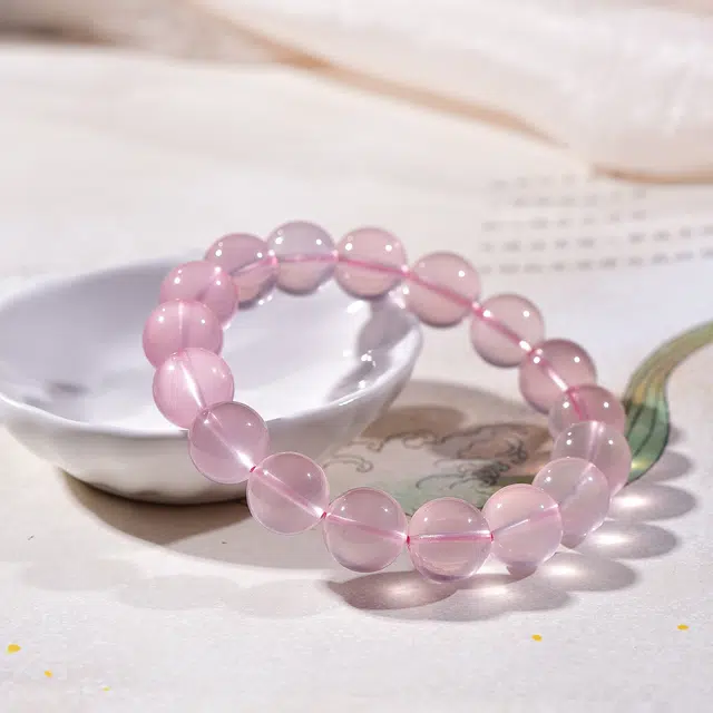 祥燕 高端珍品莫桑比克六芒星粉浪漫甜美精致招桃花好运天然 粉水晶 手串 男女同款情侣款