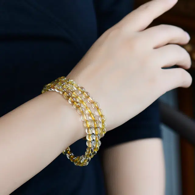 祥燕 精选新中式国潮冰感十足金发晶多圈招财转运能量串 水晶 玉石手串 男女同款情侣款