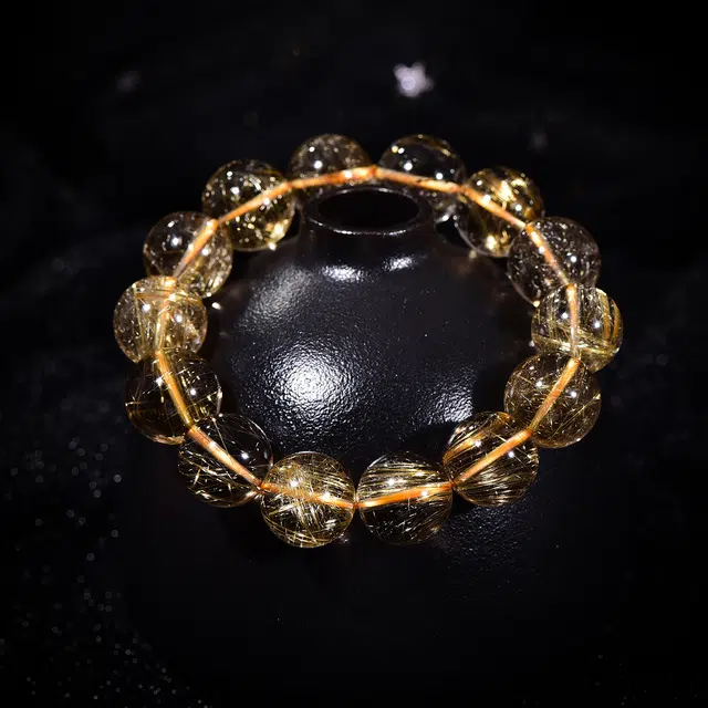 祥燕 高端珍品大尺寸发丝绵密财富之石简约大气天然 金发晶 水晶手串 男女同款情侣款