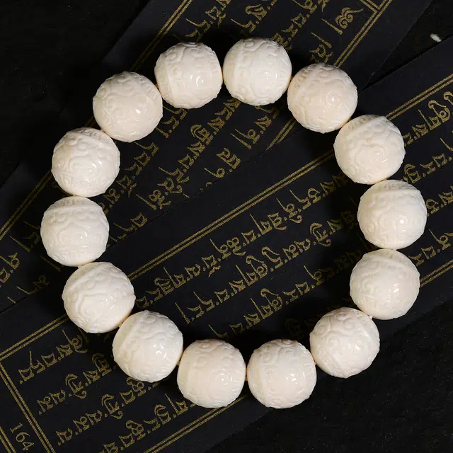 祥燕 高端孤品国潮文玩大尺寸满纹冰润回纹珠转运串 猛犸 手串 男女同款情侣款