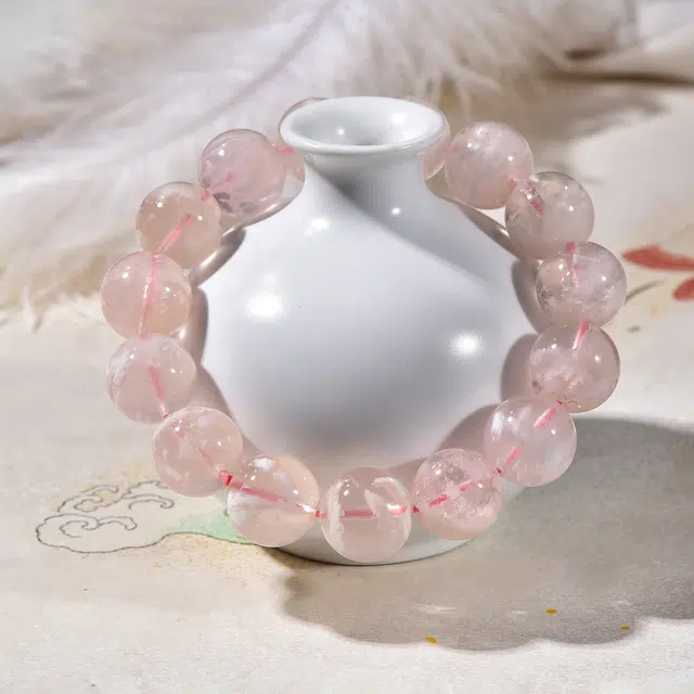 祥燕 高端轻奢甜美温柔一珠一景雪花幽灵显白天然 粉水晶 手串 男女同款情侣款