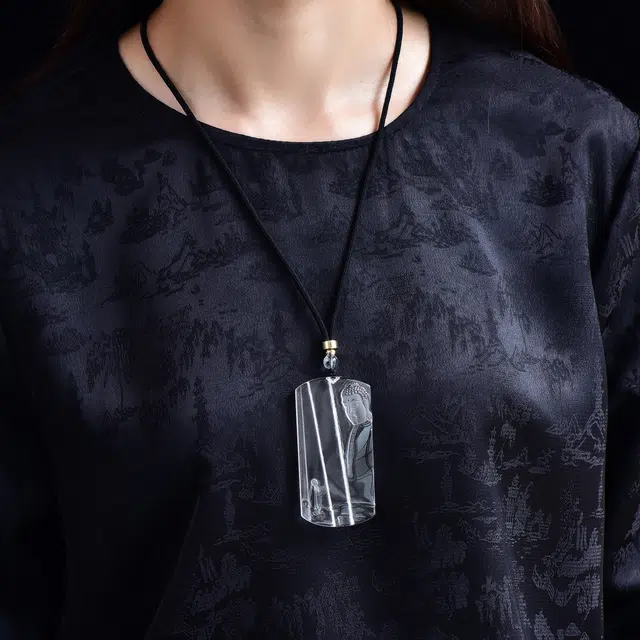 祥燕 精选高端孤品晶体 大日如来意境白兔毛 水晶 玉石吊坠 男女同款情侣款