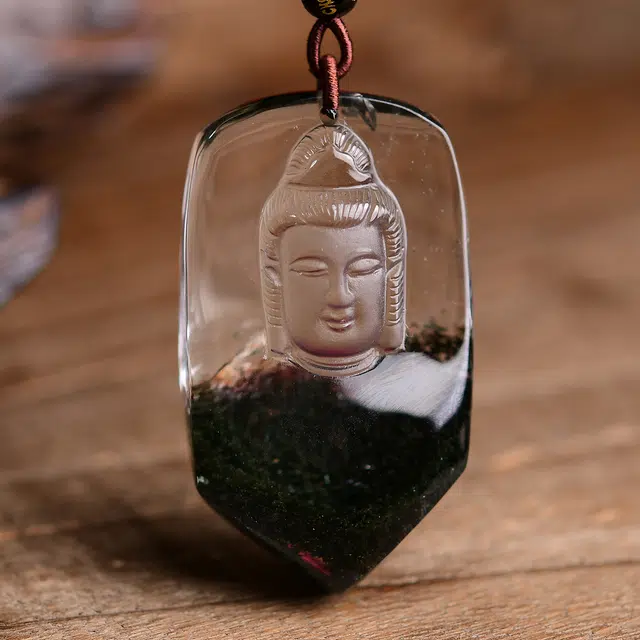 祥燕 高端孤品新中式国潮绿幽灵观音诸事顺遂好运 水晶 吊坠 男女同款情侣款