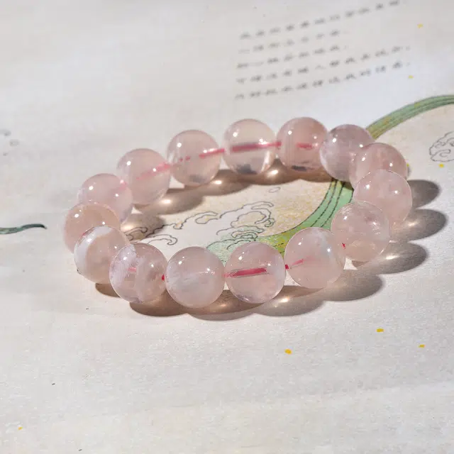 祥燕 高端轻奢甜美温柔一珠一景雪花幽灵显白天然 粉水晶 手串 男女同款情侣款