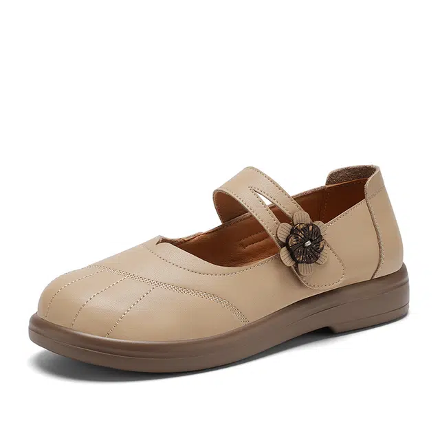 足力健 合成革牛剖层革 经典 优雅  复古 舒适 简约 百搭 时尚休闲皮鞋 妈妈鞋 女