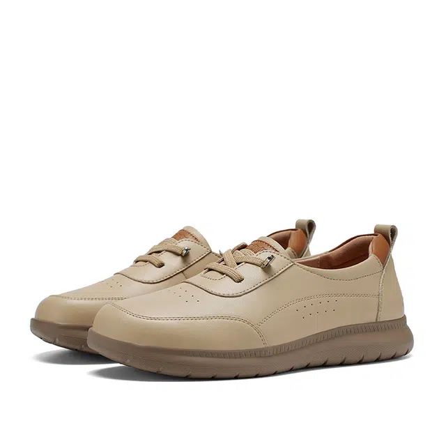 足力健 合成革牛剖层革 轻盈 舒适 简约 时尚 百搭 经典  防滑 耐磨 低帮 女士休闲单鞋 皮鞋 女