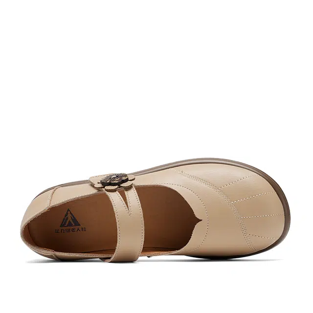 足力健 合成革牛剖层革 经典 优雅  复古 舒适 简约 百搭 时尚休闲皮鞋 妈妈鞋 女